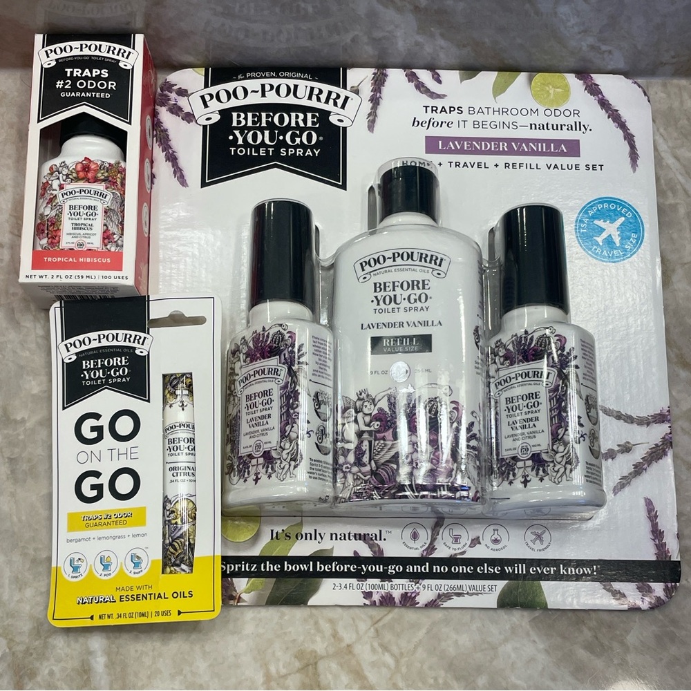 BRAND NEE POOPOURRI COLLECTION! lavender vanilla, hibiscus, Lemon scent!